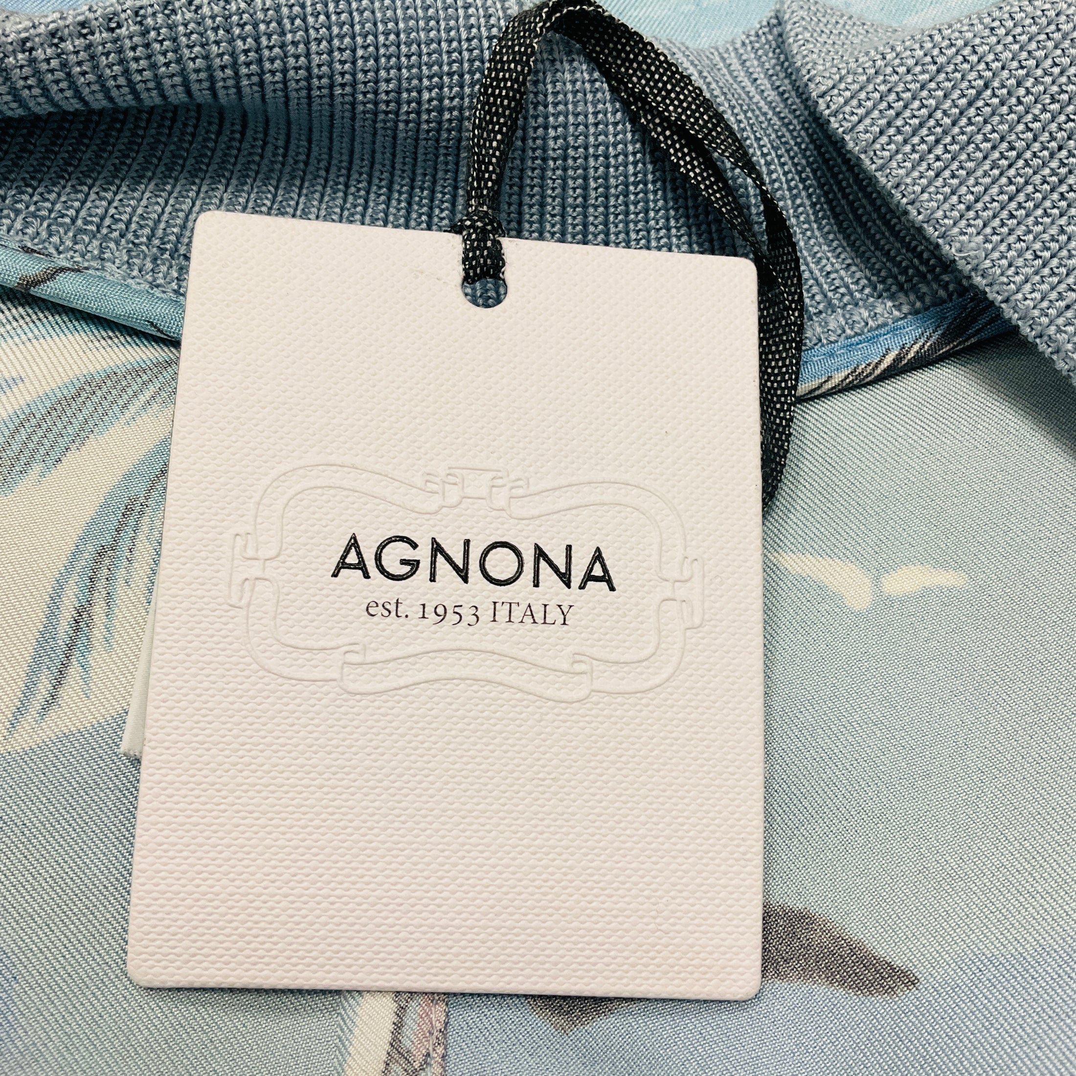 Agnona Light Blue Tropical Print Silk Bomber Jacket