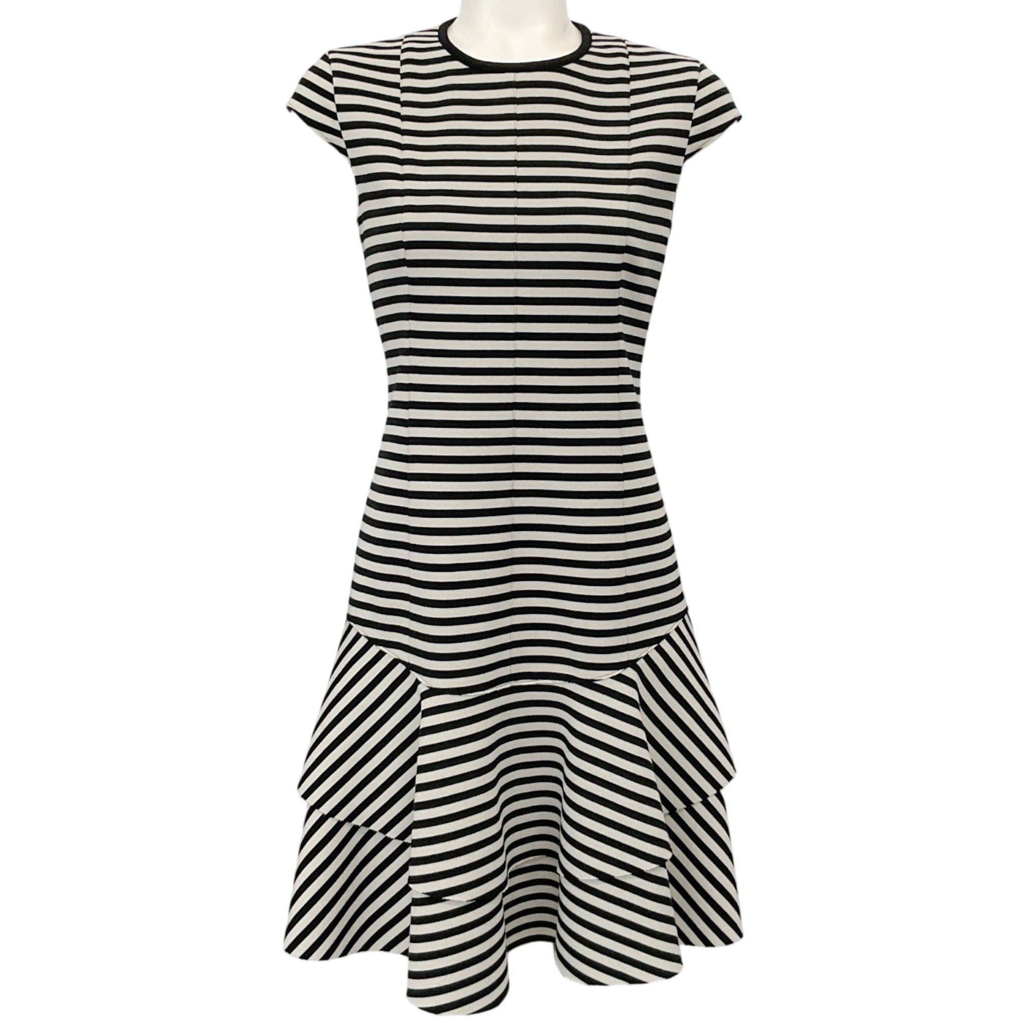 Akris Punto Beige / Black Striped Cap Sleeve Dress
