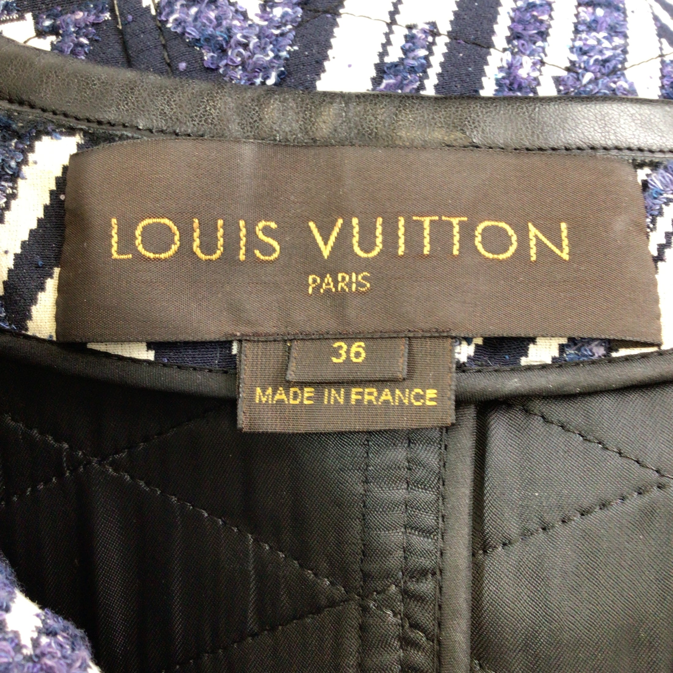 Louis Vuitton Navy Blue / White Fringed Detail Logo Cotton Coat