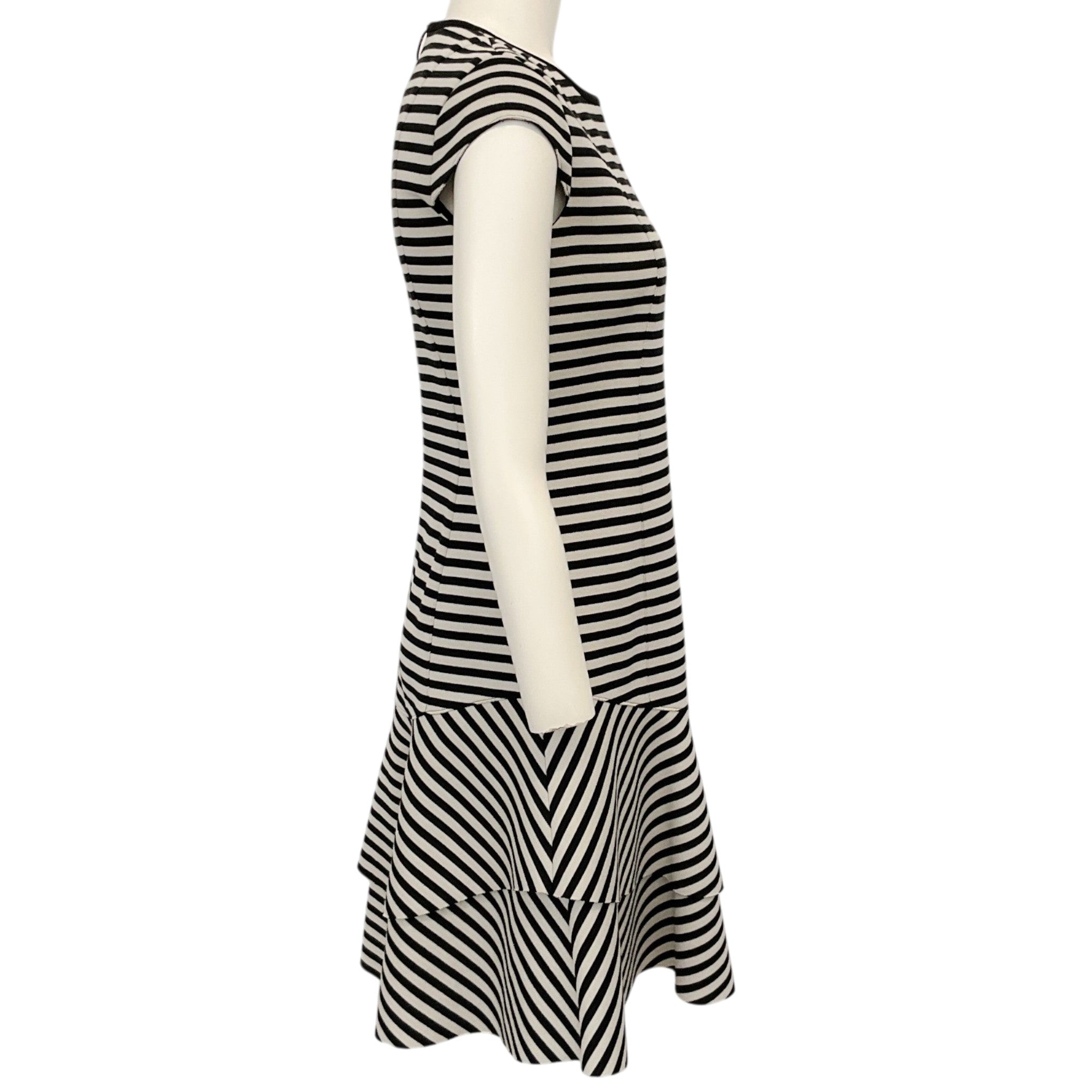 Akris Punto Beige / Black Striped Cap Sleeve Dress