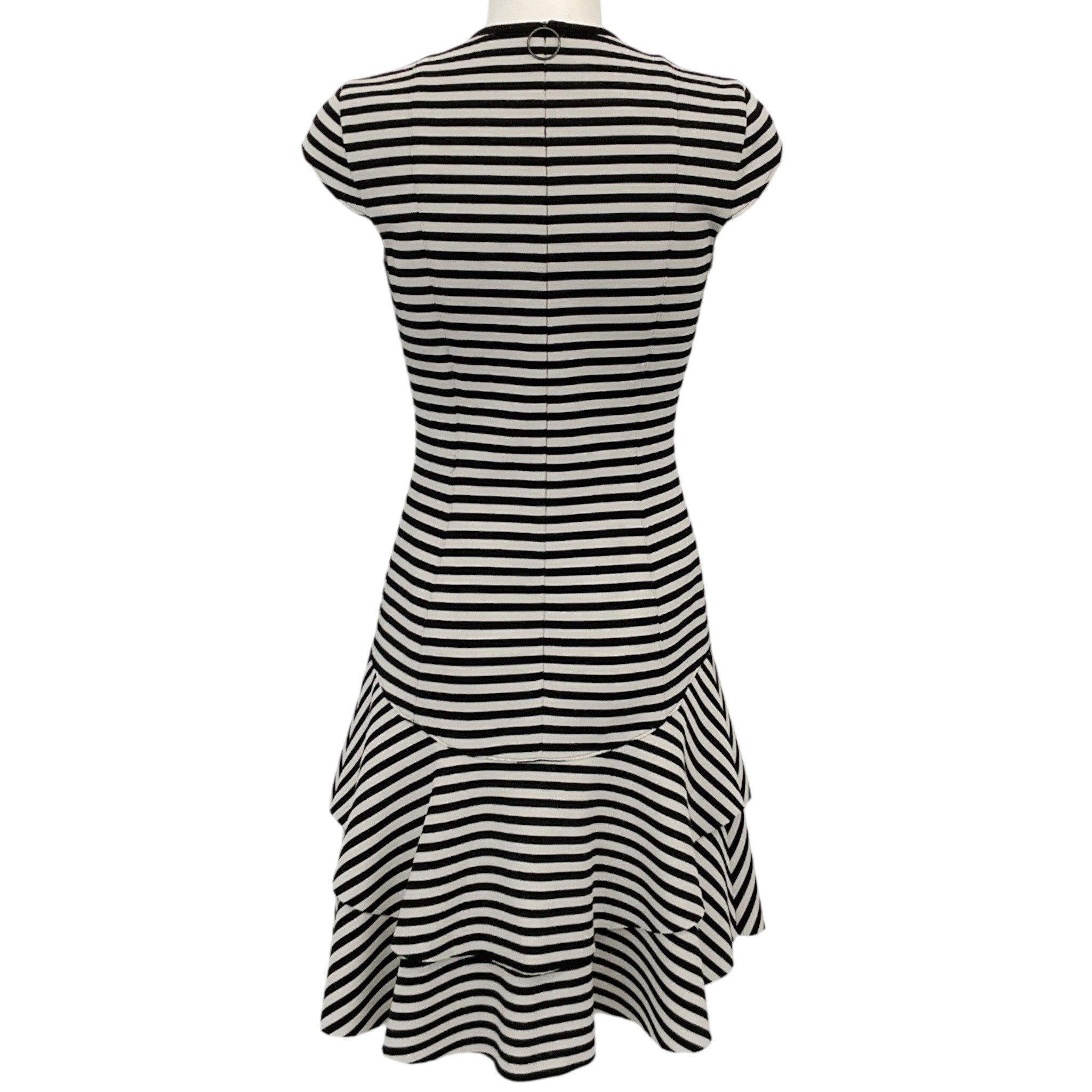 Akris Punto Beige / Black Striped Cap Sleeve Dress