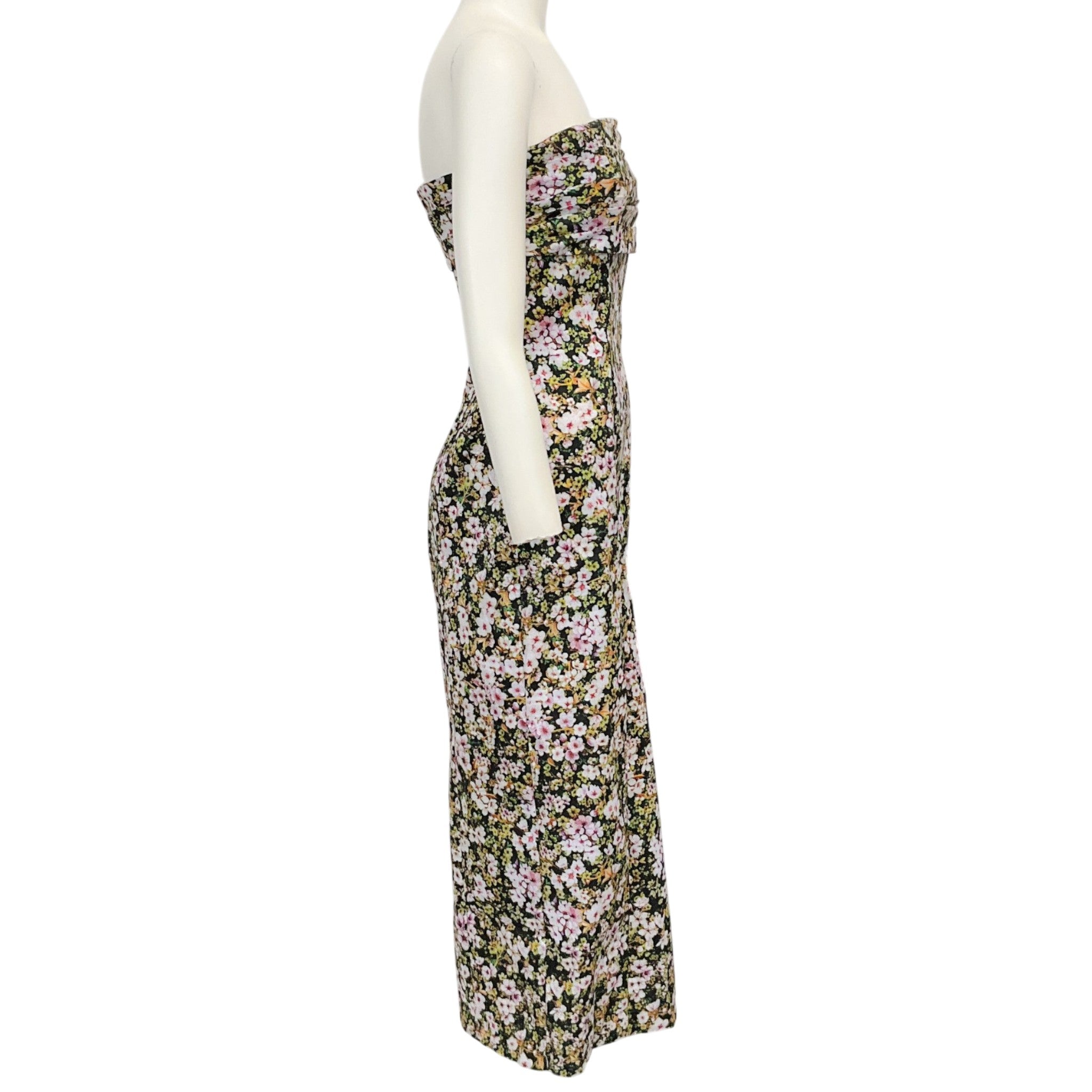 Kika Vargas Rosetta Floral Print Strapless Midi Dress