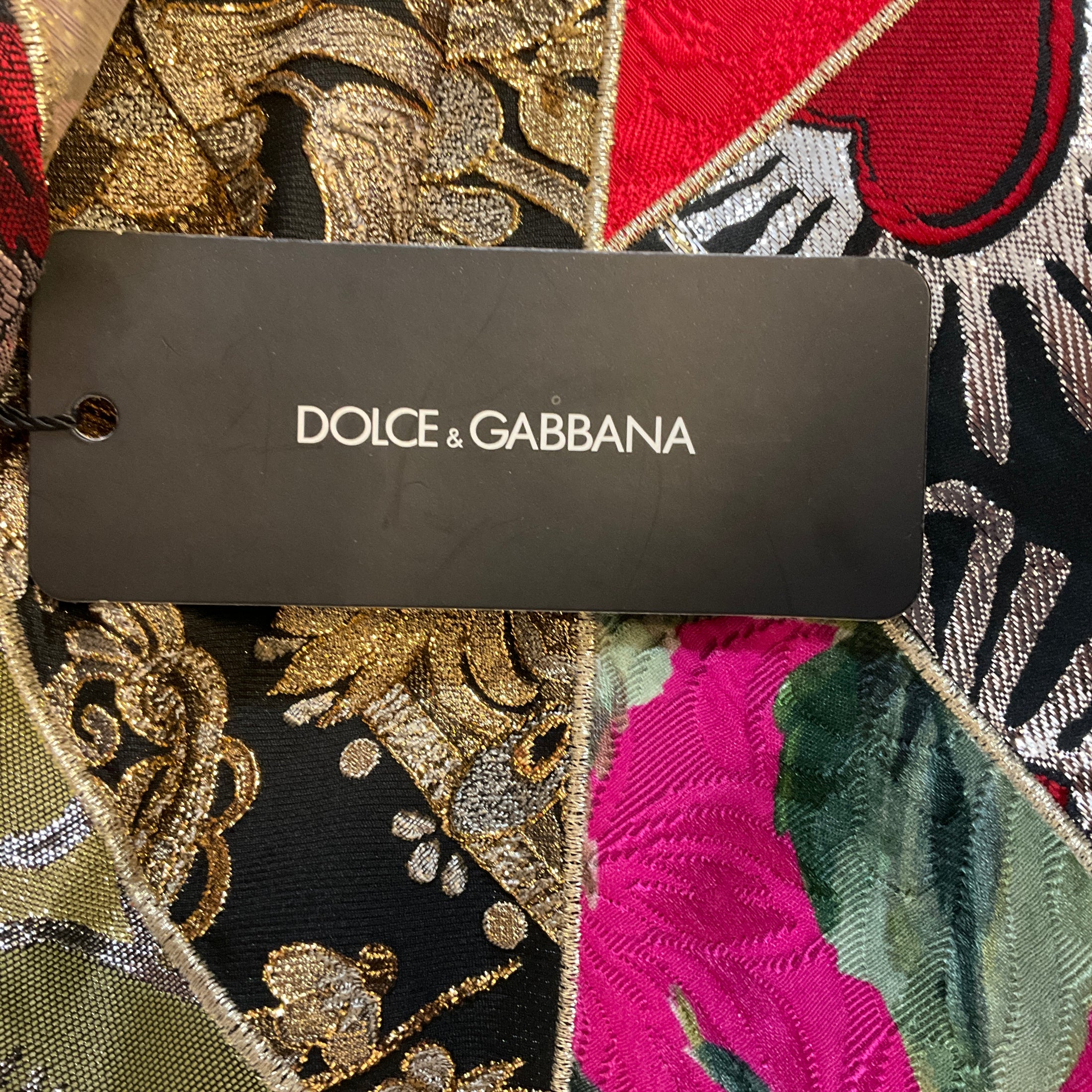 Dolce & Gabbana Gold Multi Metallic Jacquard Patchwork Cocktail Dress