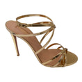 Load image into Gallery viewer, Aquazzura Gold Metallic High Heeled Leather Sandals
