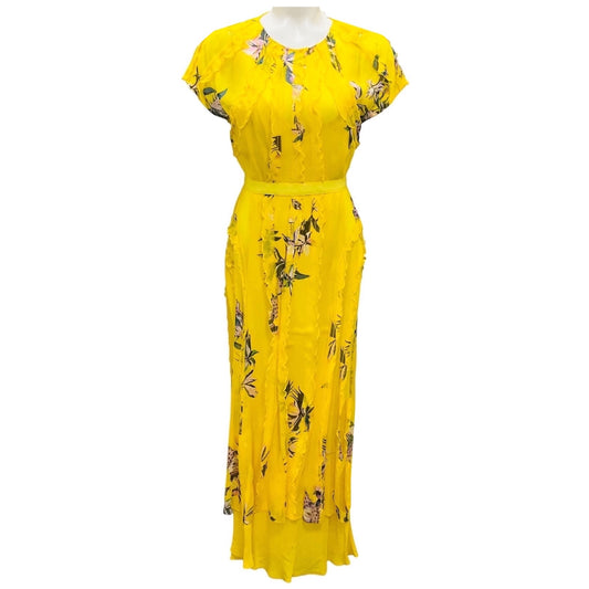 Jason Wu Collection Dark Sunflower Crinkle Chiffon Floral Midi Dress