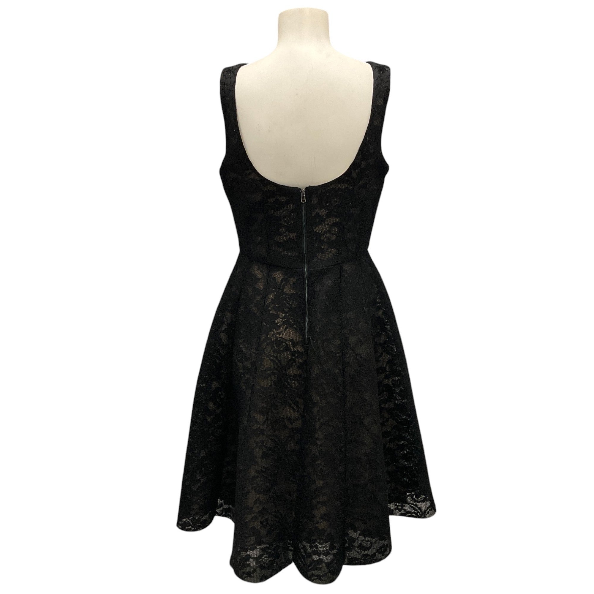 Vera Wang Black Flared Sleeveless Lace Cocktail Dress