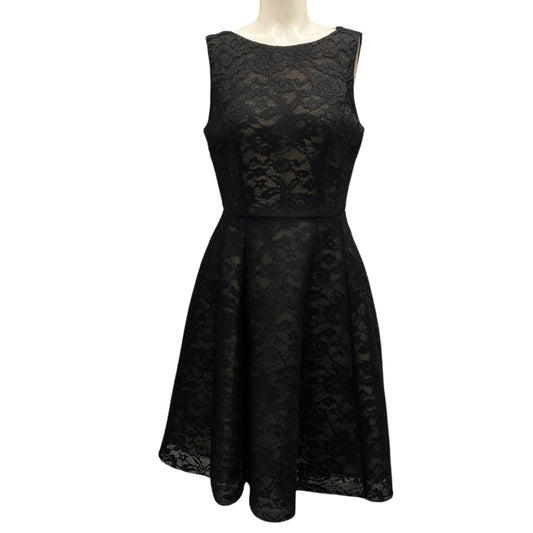 Vera Wang Black Flared Sleeveless Lace Cocktail Dress