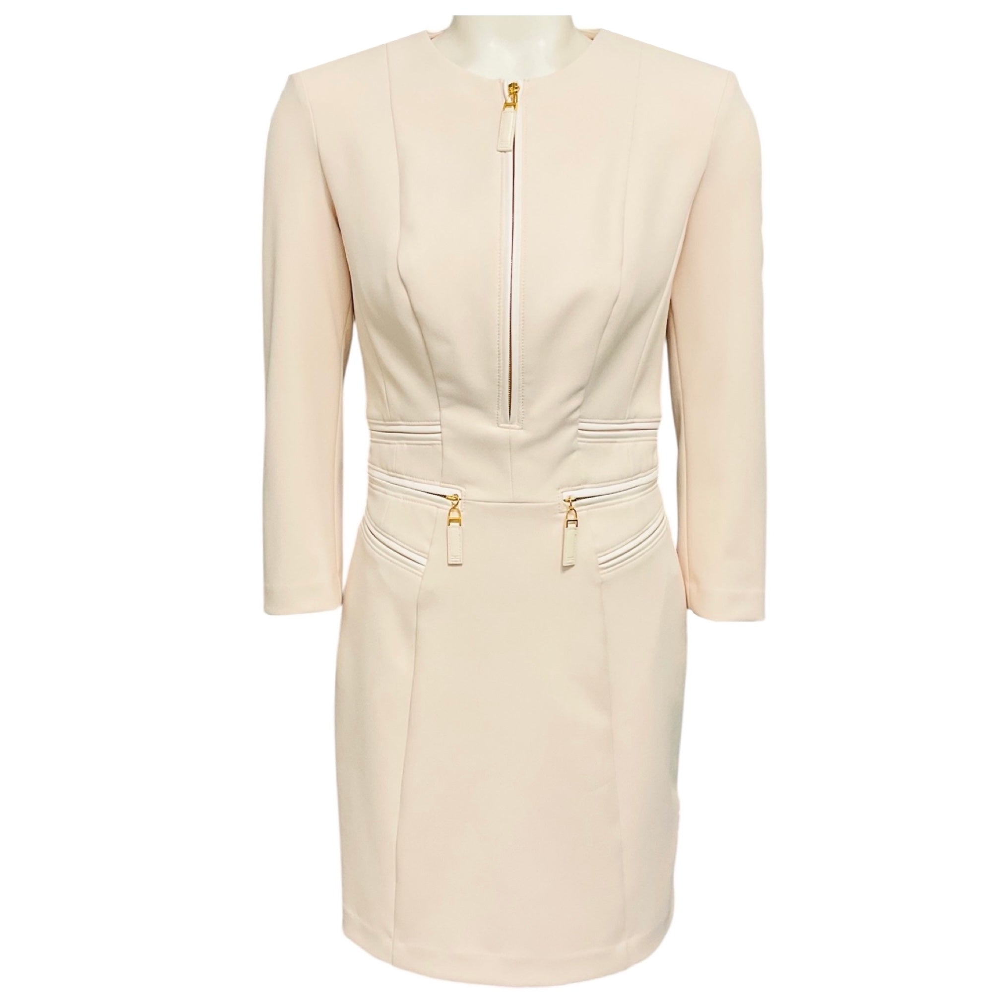 Elisabetta Franchi Milk Double Layer Crepe Zipped Dress