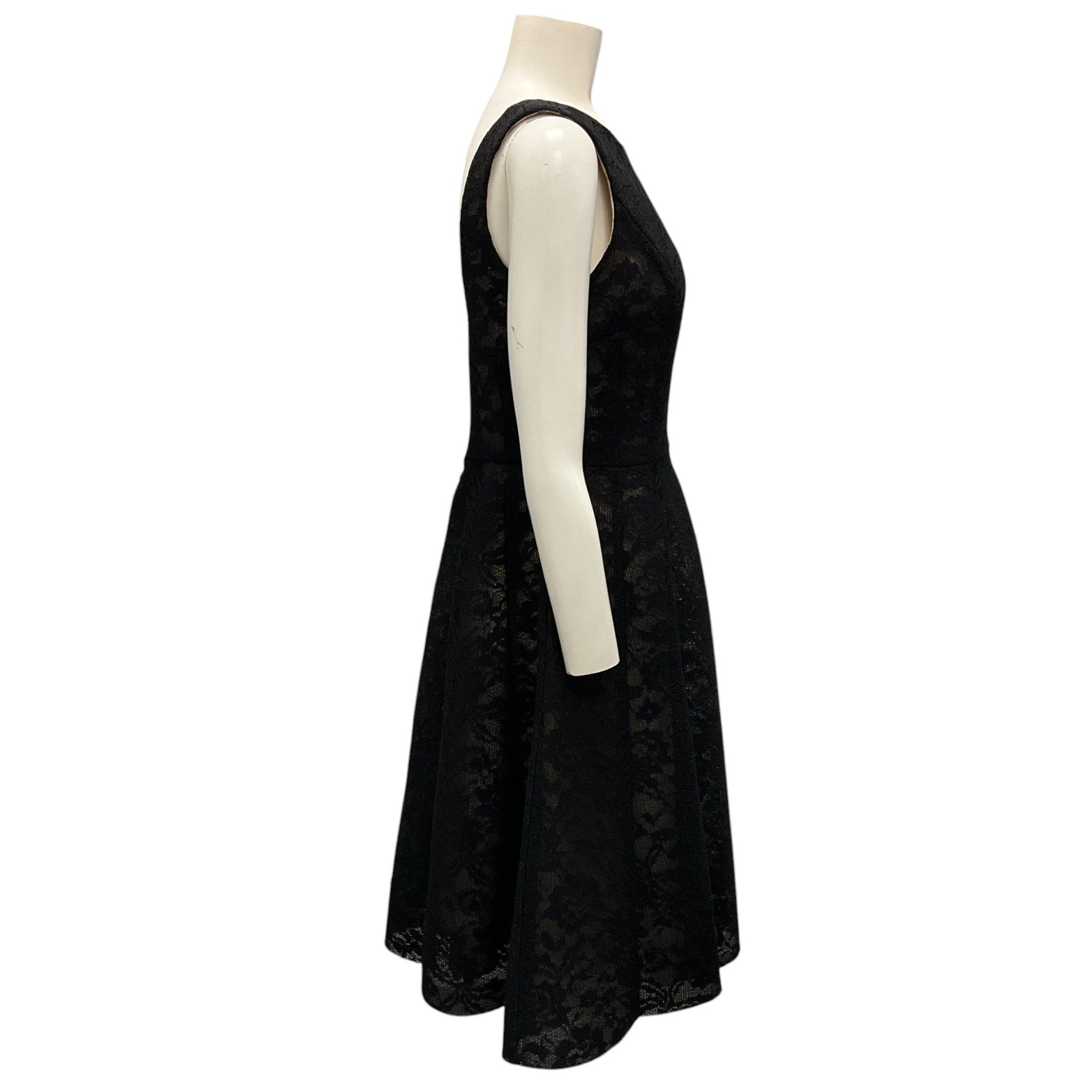 Vera Wang Black Flared Sleeveless Lace Cocktail Dress