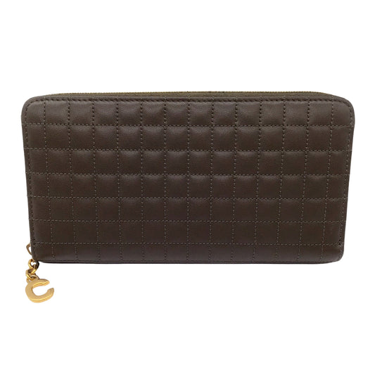 Celine Brown C Charm Quilted Leather Long Zip Around Wallet