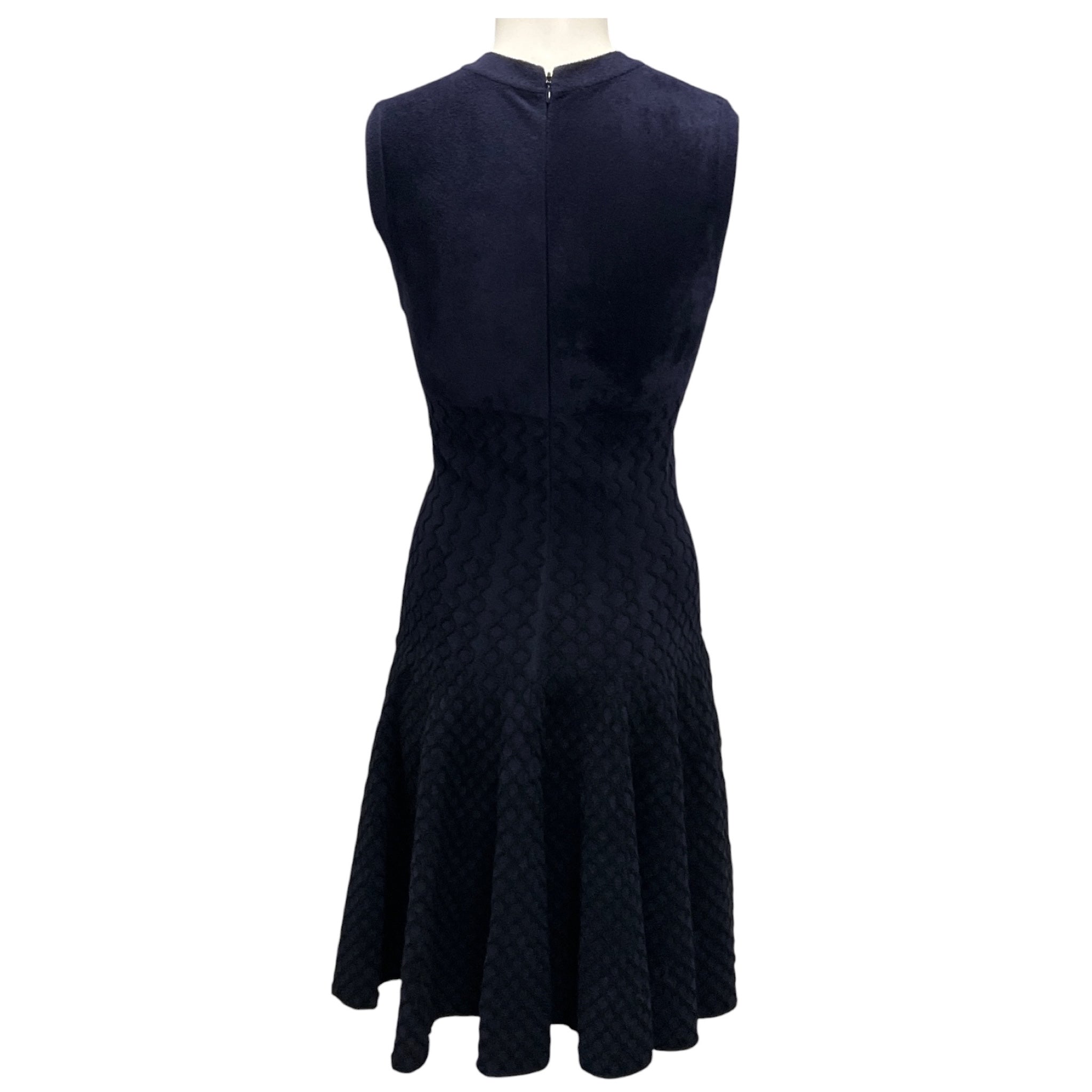 Alaia Navy / Black Lattice Detail Sleeveless V-Neck Flared Chenille Knit Dress