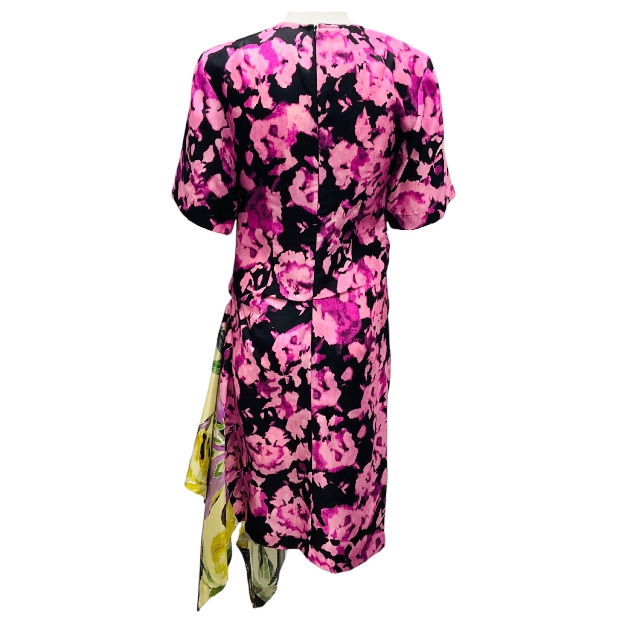 Dries Van Noten Pink / Black Multi Printed Silk Midi Dress