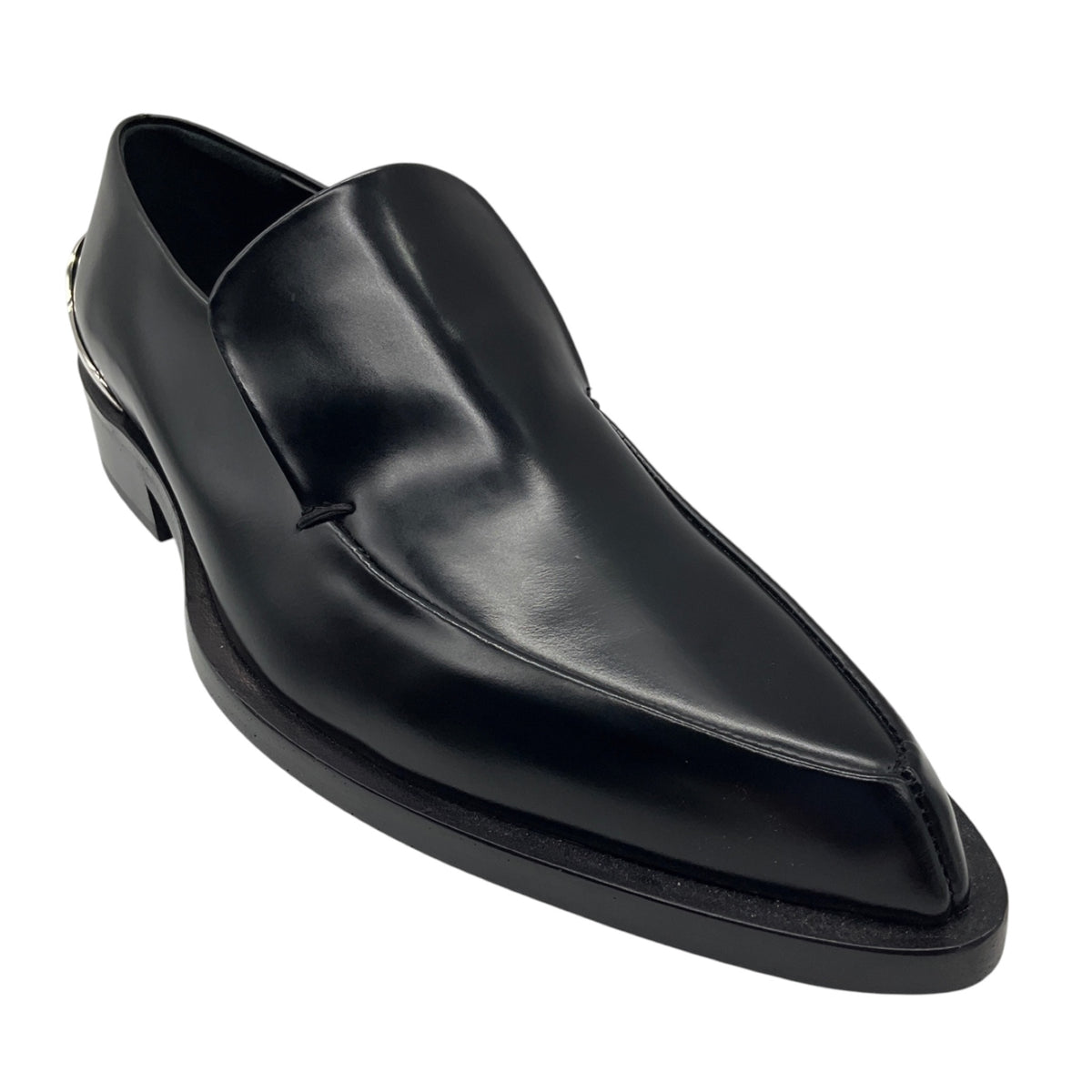 Jil Sander Black Pointed Toe Leather Loafers with Silver Metal Detail