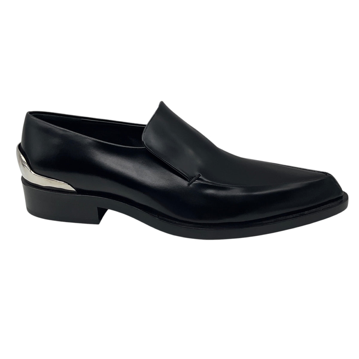 Jil Sander Black Pointed Toe Leather Loafers with Silver Metal Detail