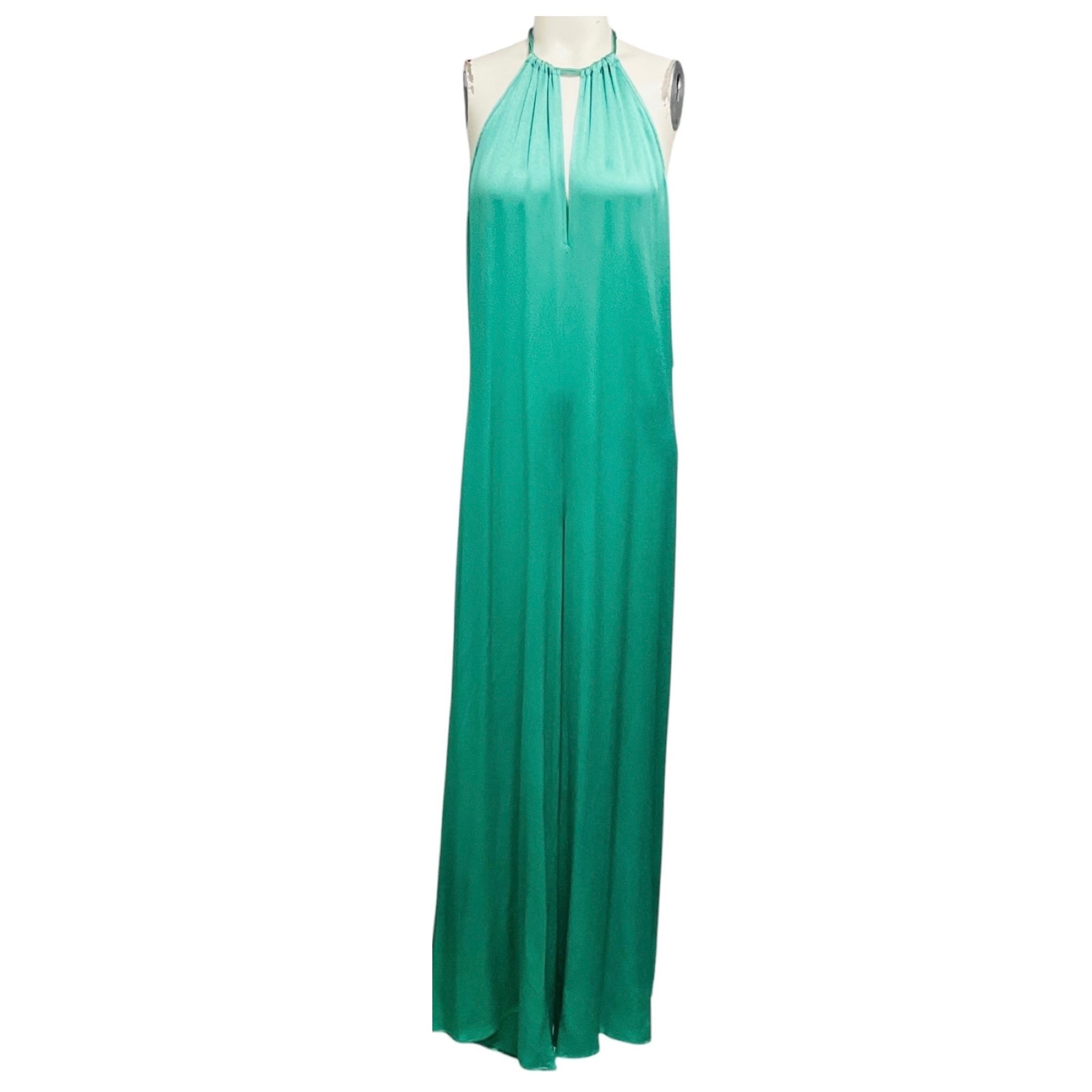 Antonelli Firenze Emerald Green Losavio Silk Satin Jumpsuit