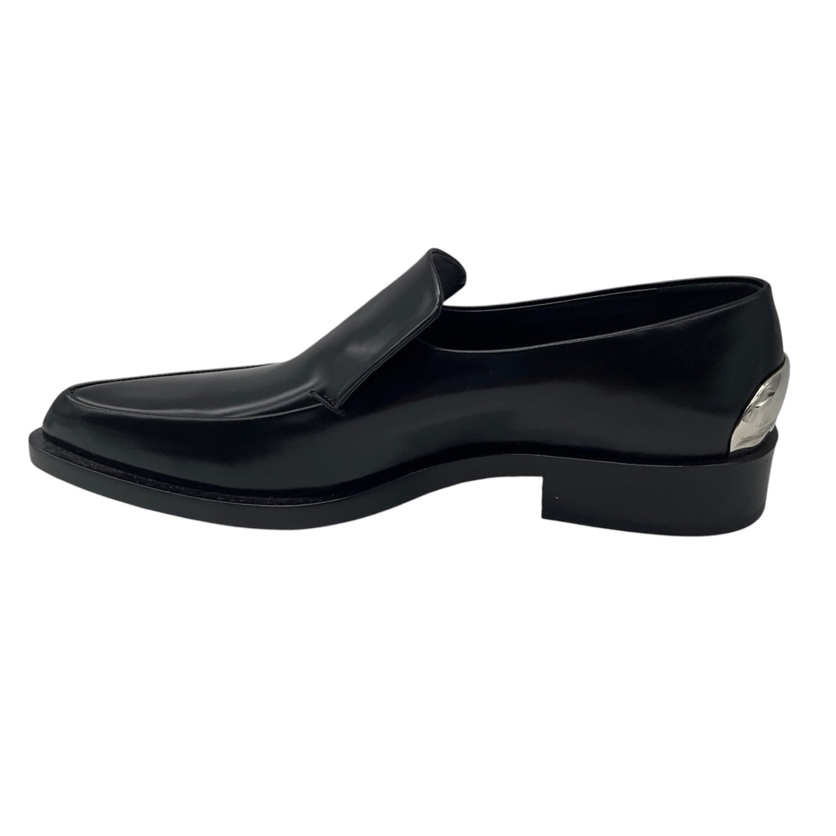 Jil Sander Black Pointed Toe Leather Loafers with Silver Metal Detail