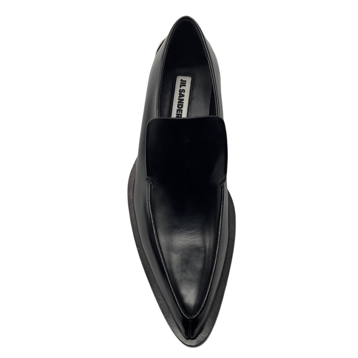 Jil Sander Black Pointed Toe Leather Loafers with Silver Metal Detail