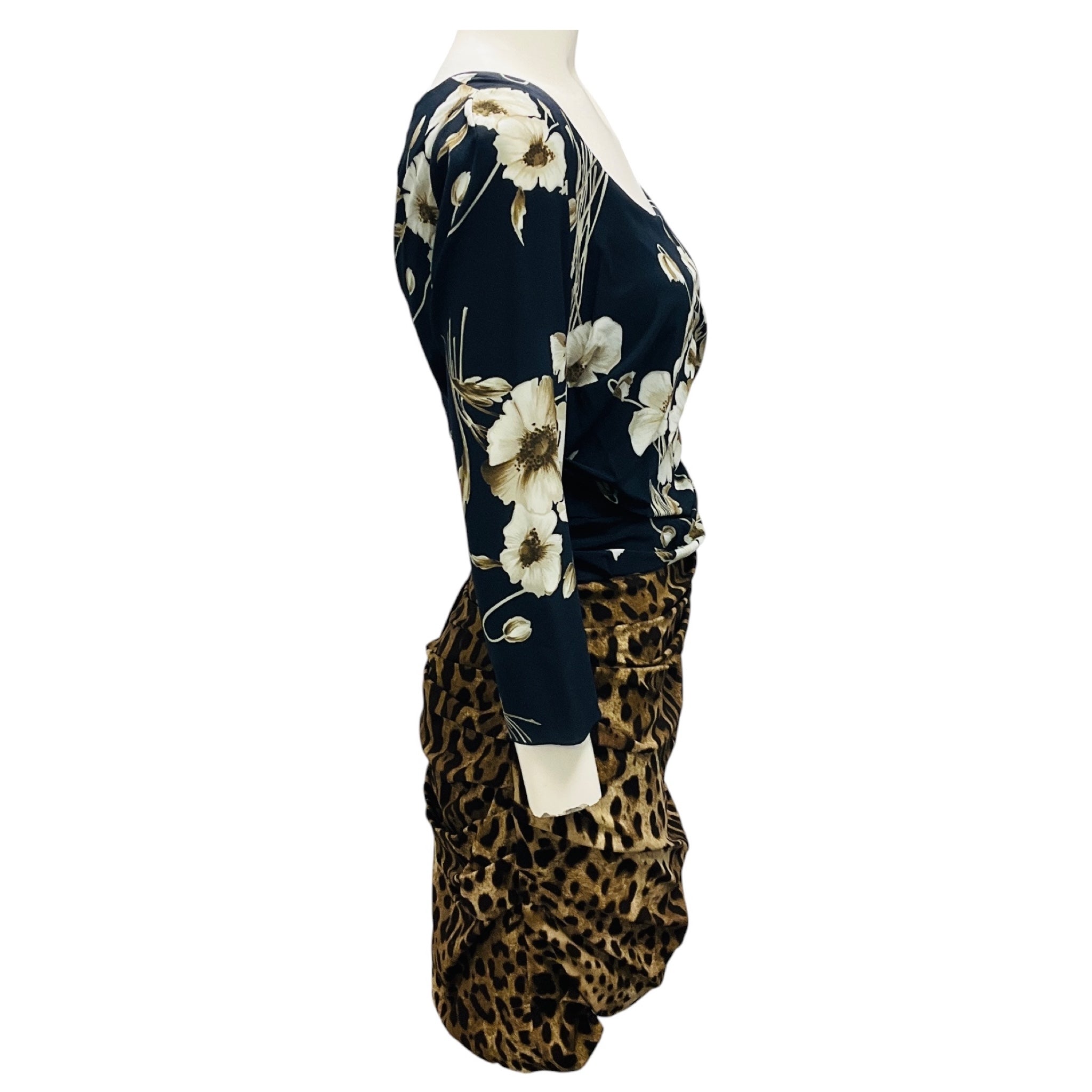 Dolce & Gabbana Black Multi Floral and Leopard Print Silk Mini Dress