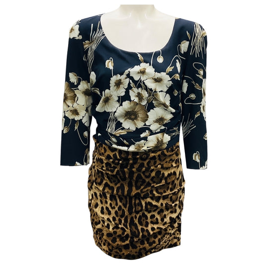 Dolce & Gabbana Black Multi Floral and Leopard Print Silk Mini Dress