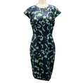 Load image into Gallery viewer, Lela Rose Navy Blue / Green Cap Sleeved Silk Dress
