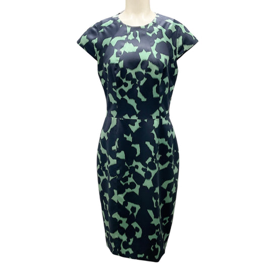 Lela Rose Navy Blue / Green Cap Sleeved Silk Dress