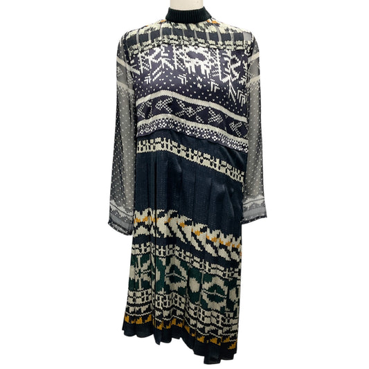 Sacai Black Multi Pleated Fairisle Print Chiffon Dress