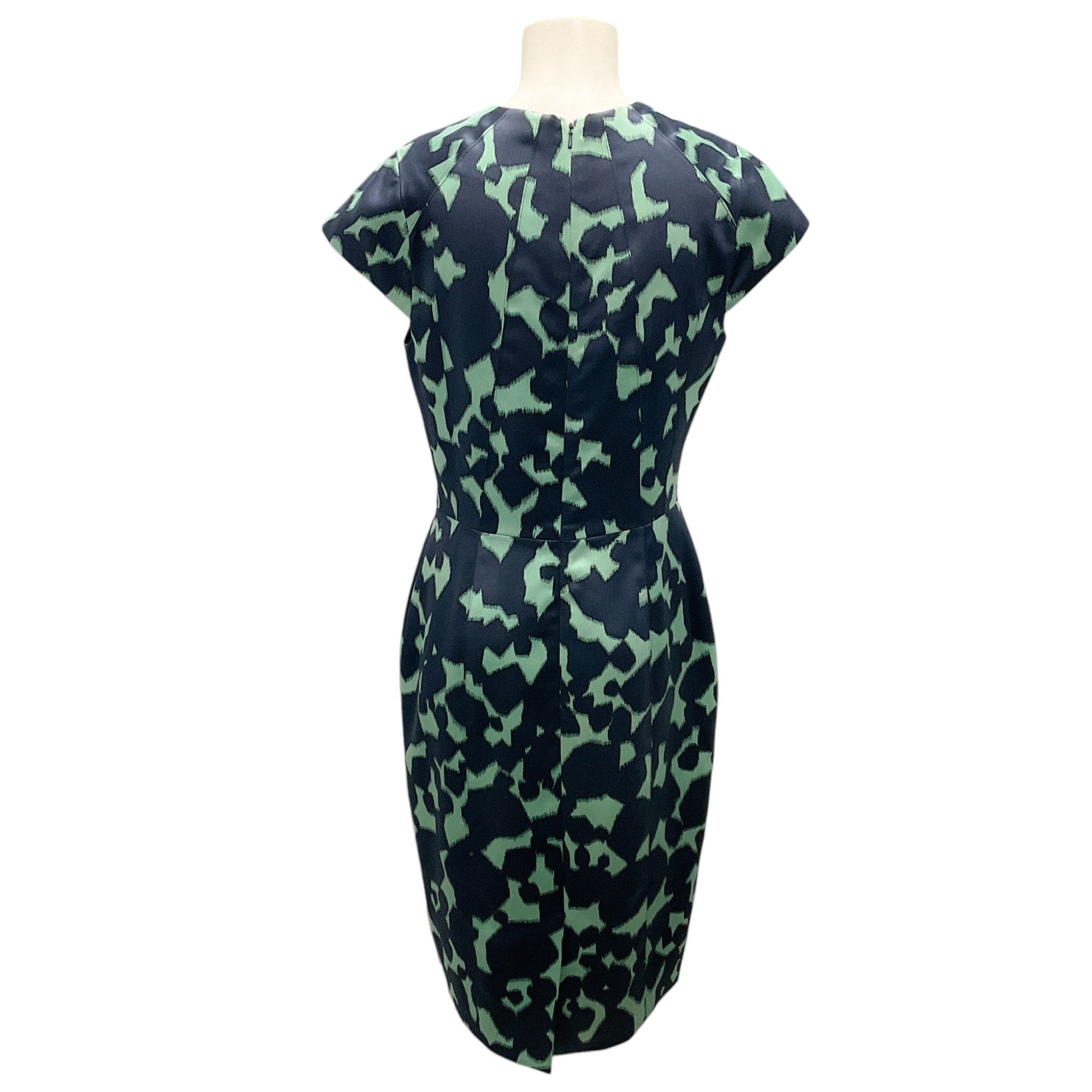 Lela Rose Navy Blue / Green Cap Sleeved Silk Dress