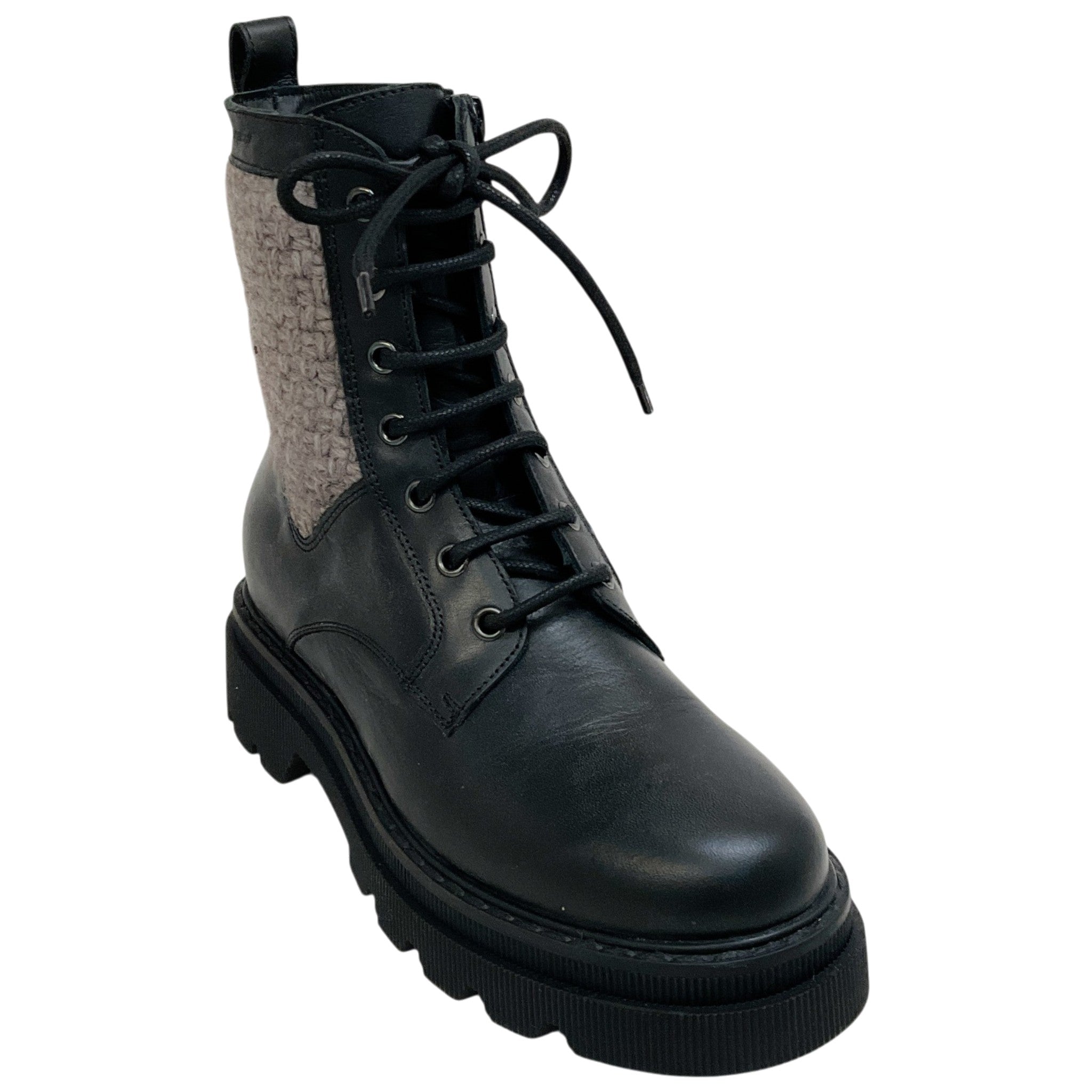 Voile Blanche Black Leather / Taupe Tweed Cleo Boots
