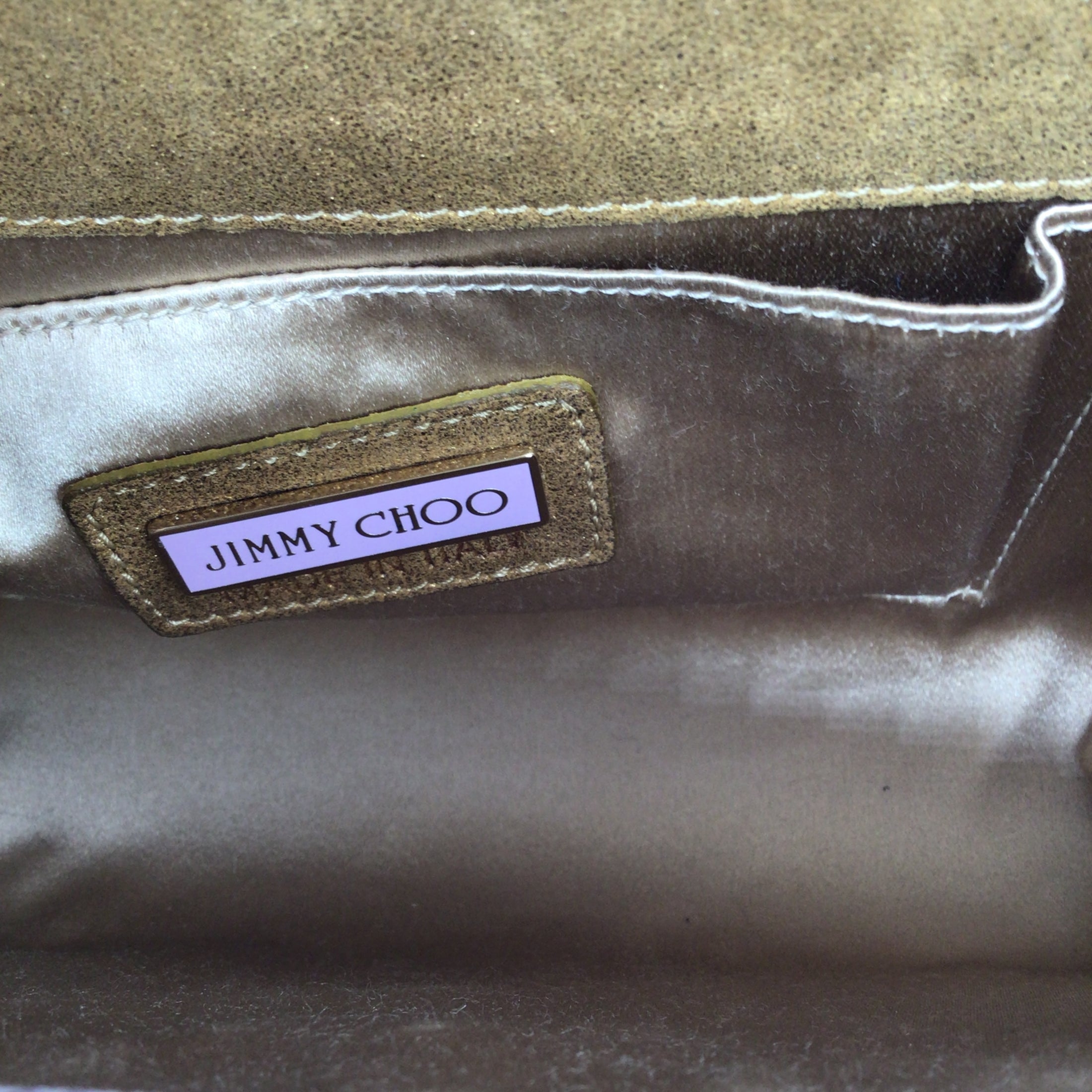Jimmy Choo Gold Metallic Glitter Acrylic Candy Clutch Bag