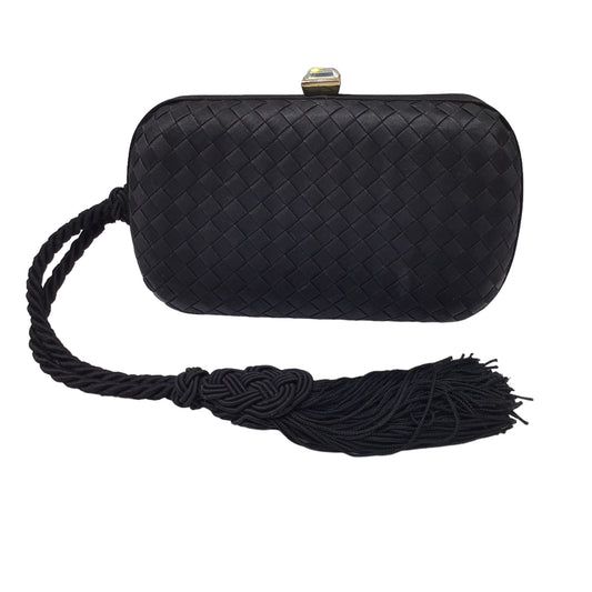 Bottega Veneta Vintage Black Woven Intrecciato Satin Mini Clutch Bag