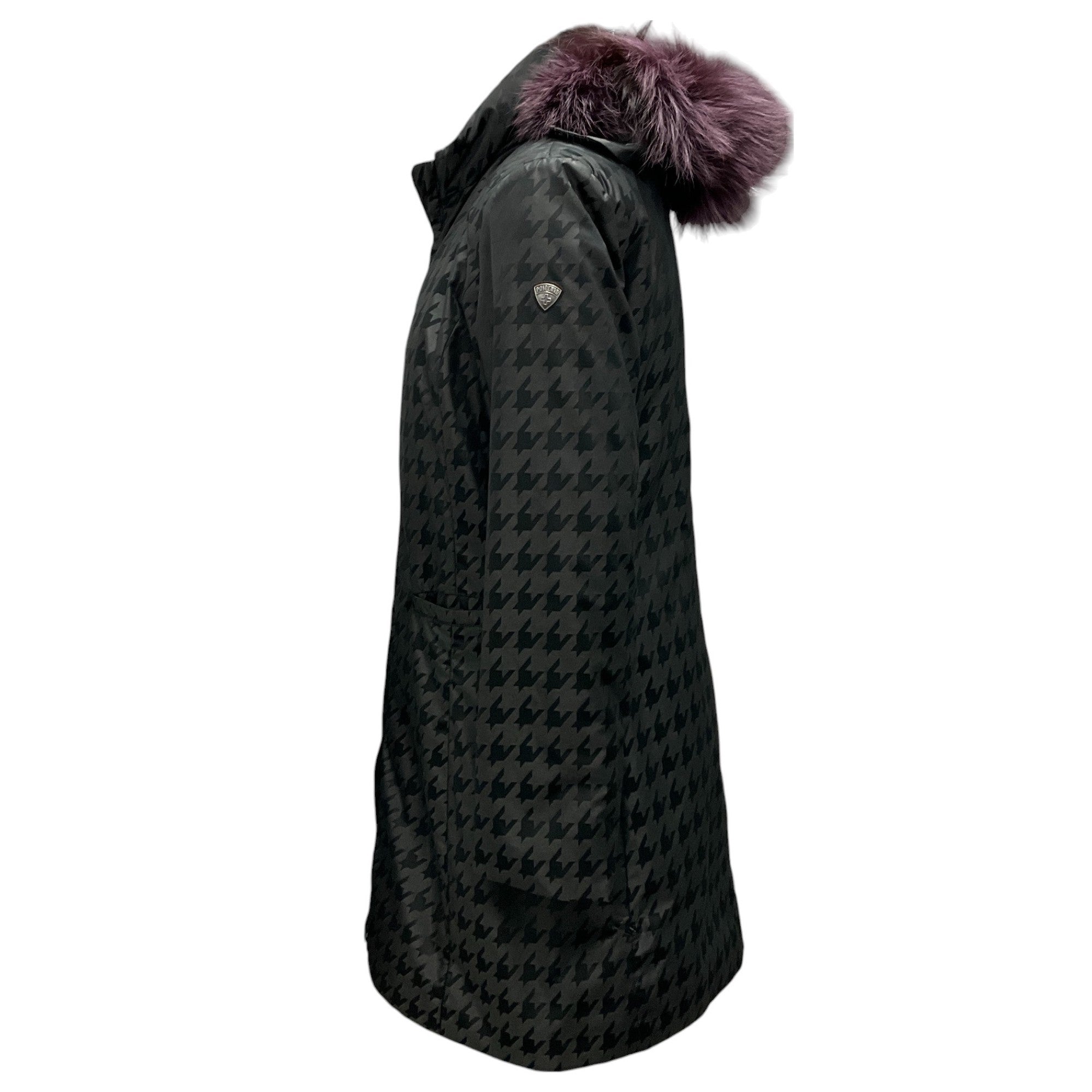 Post Card Black / Purple Fur Trimmed Houndstooth Coat