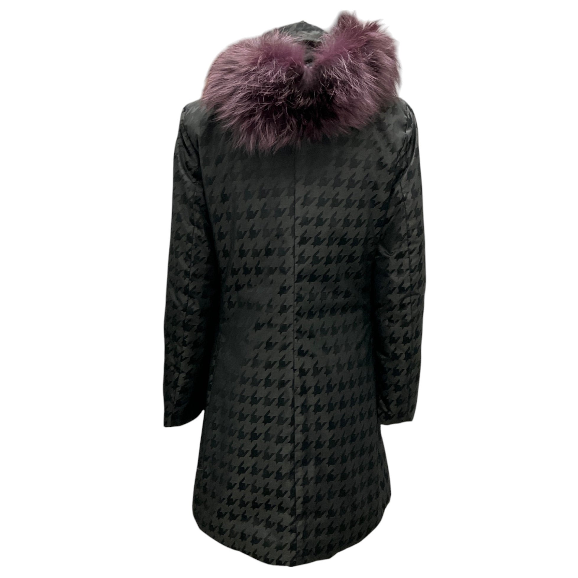 Post Card Black / Purple Fur Trimmed Houndstooth Coat