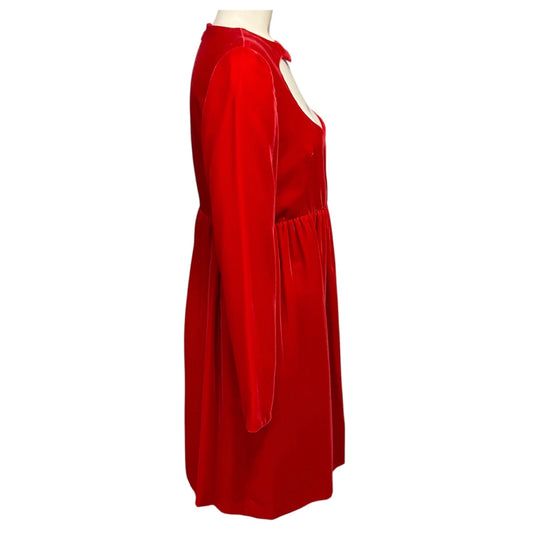 Chloe Red Crush Heart Cut Out Detail Velvet Dress