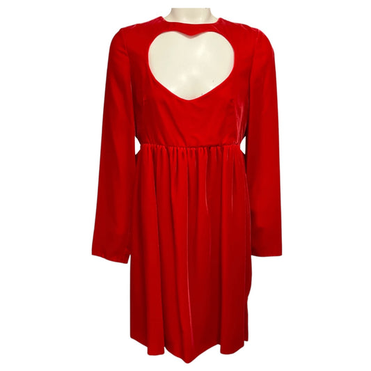 Chloe Red Crush Heart Cut Out Detail Velvet Dress
