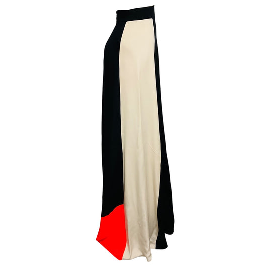 Roksanda Ilincic Black / Ivory / Bright Orange Colorblock Silk Maxi Skirt