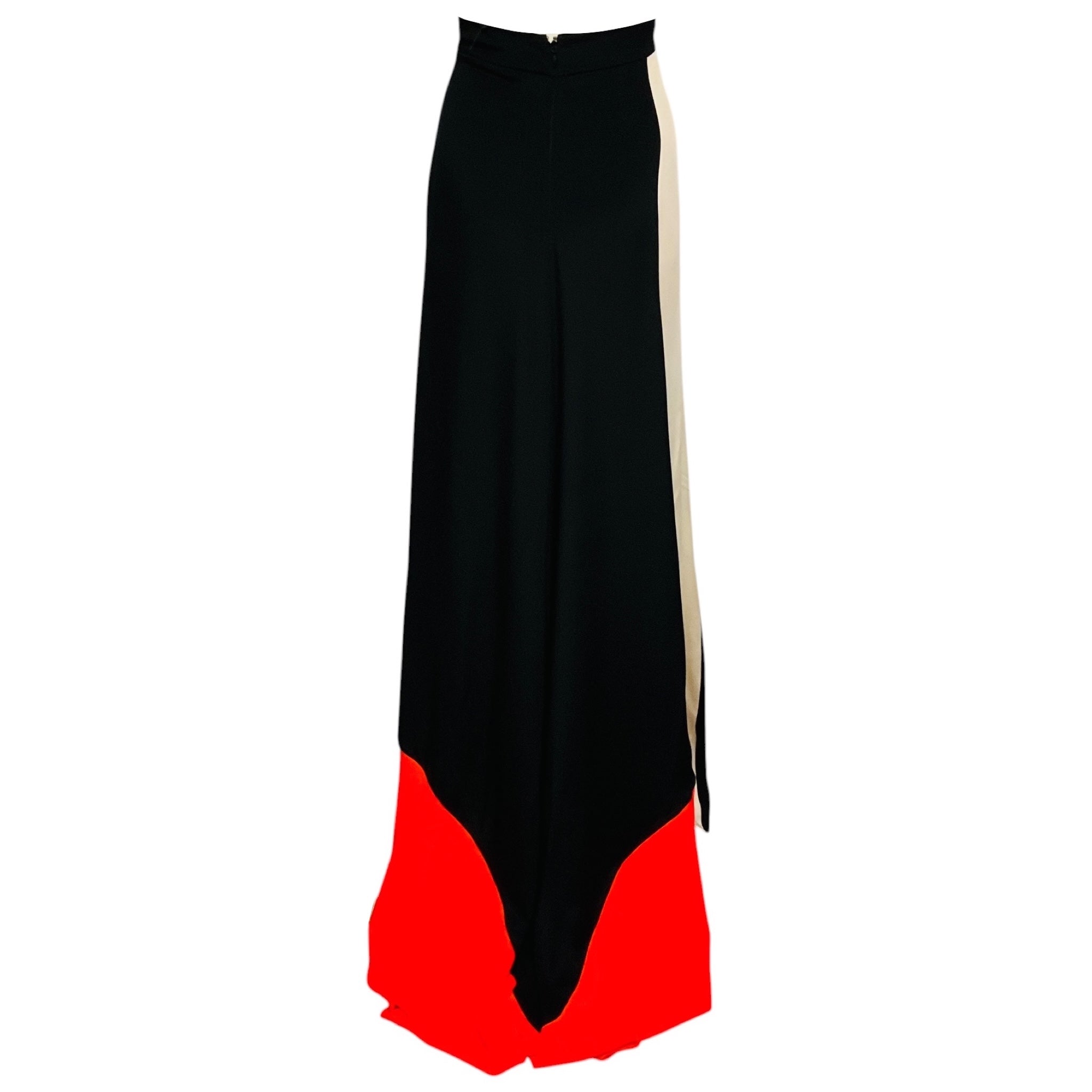 Roksanda Ilincic Black / Ivory / Bright Orange Colorblock Silk Maxi Skirt