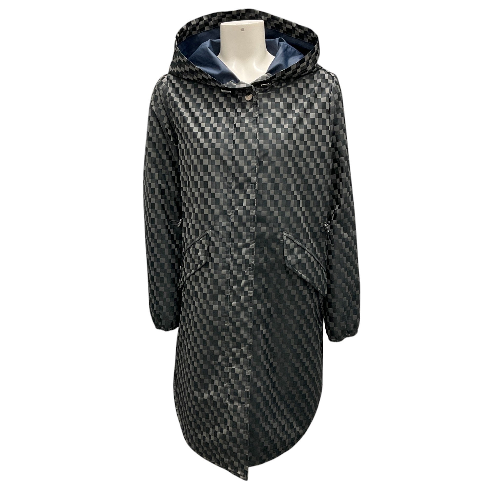 Armani Collezioni Grey Checkered Hooded Water & Wind Repellent Coat