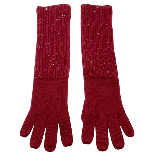 Loro Piana Burgundy Sequined Cashmere Knit Gloves