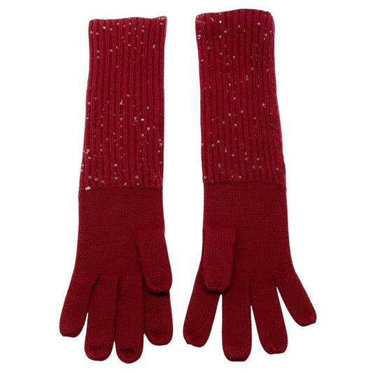 Loro Piana Burgundy Sequined Cashmere Knit Gloves