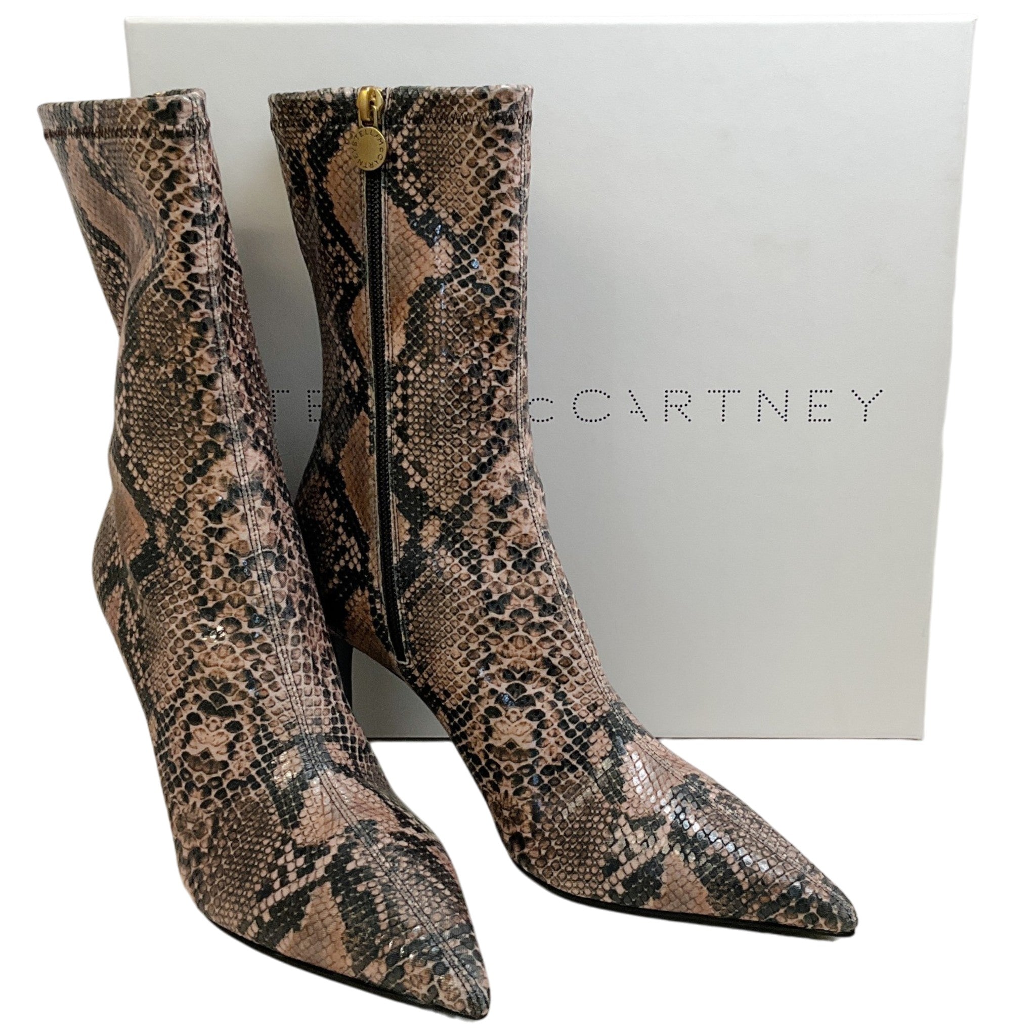 Stella McCartney Coffee Iconic Snake Print Ankle Boots