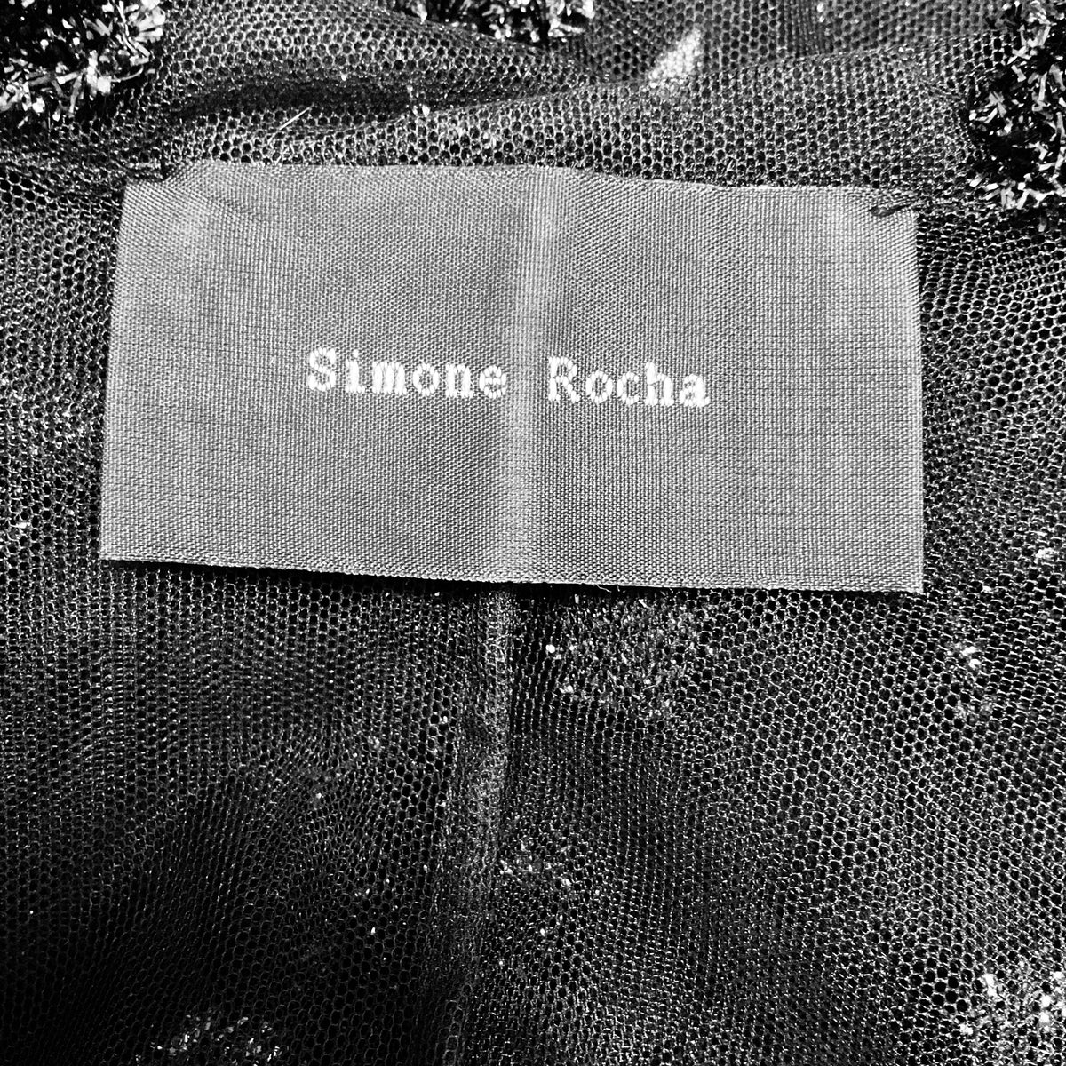Simone Rocha Black Floral Lurex Embellished Sheer Mesh Tulle Blazer