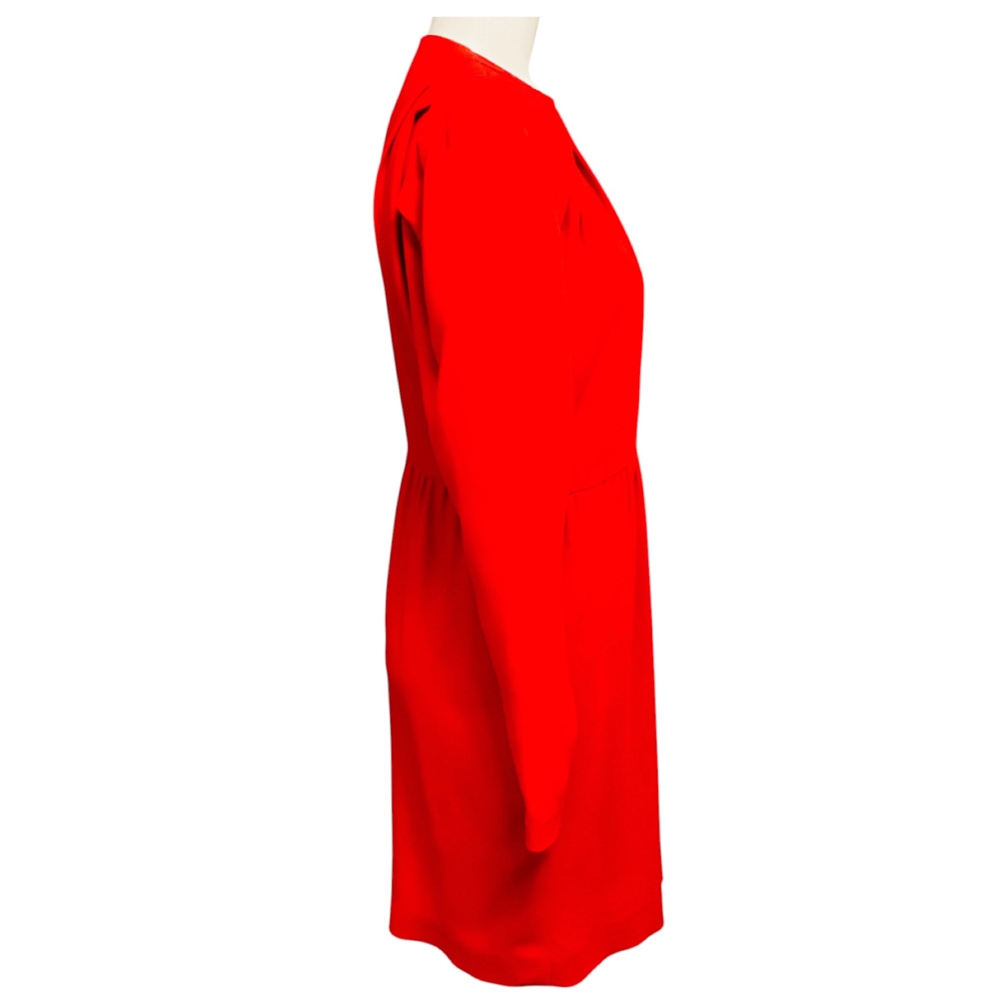 Stella McCartney Red Long Sleeved V-Neck Crepe Dress