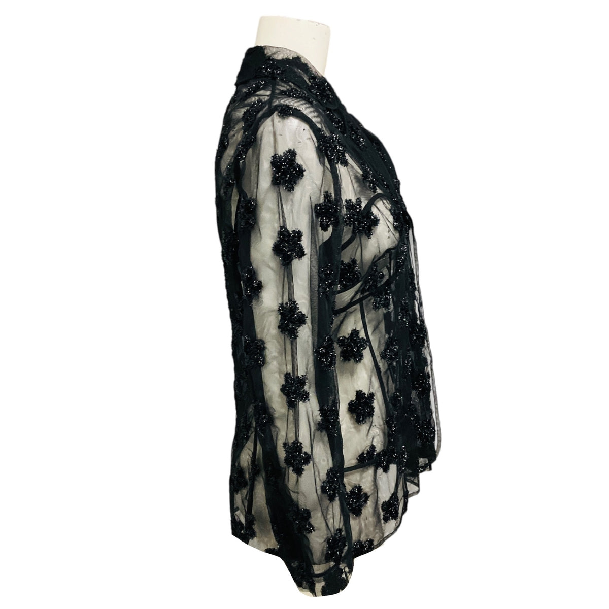 Simone Rocha Black Floral Lurex Embellished Sheer Mesh Tulle Blazer