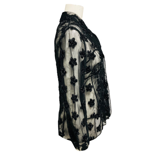 Simone Rocha Black Floral Lurex Embellished Sheer Mesh Tulle Blazer