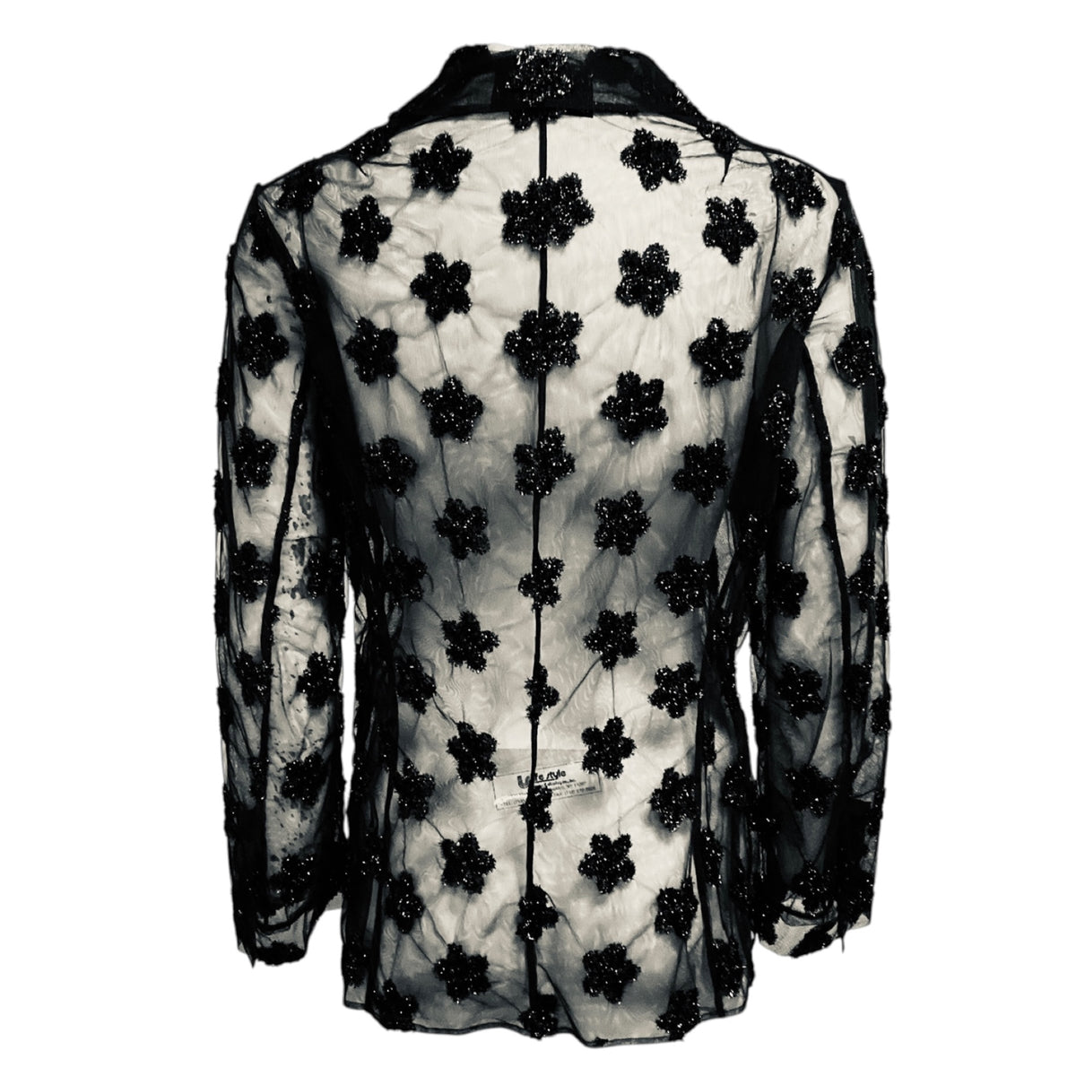 Simone Rocha Black Floral Lurex Embellished Sheer Mesh Tulle Blazer