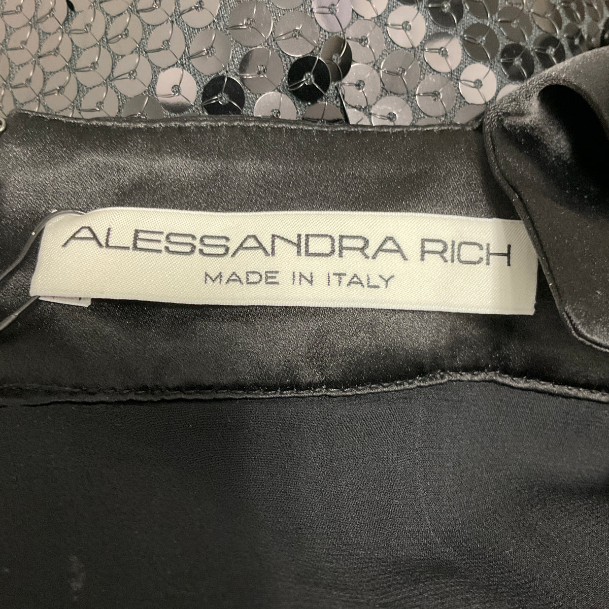 Alessandra Rich Black Sequin Mini Dress with Silk Bow