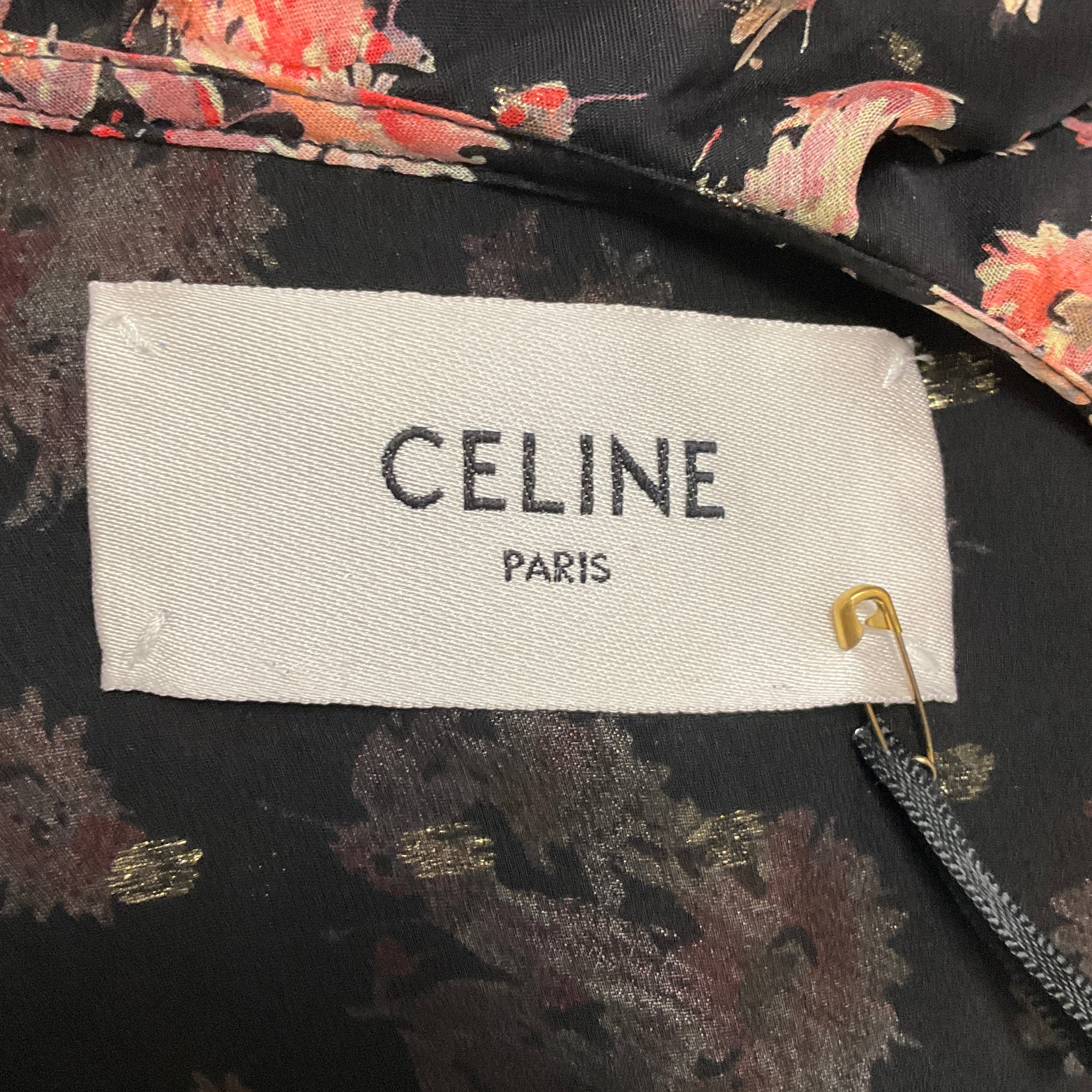 Celine Black Multi Floral Silk Georgette Jabot Dress