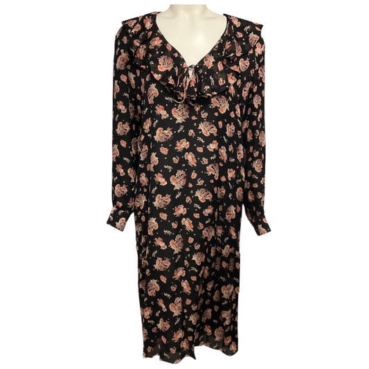 Celine Black Multi Floral Silk Georgette Jabot Dress