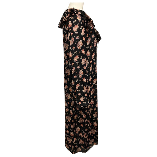 Celine Black Multi Floral Silk Georgette Jabot Dress