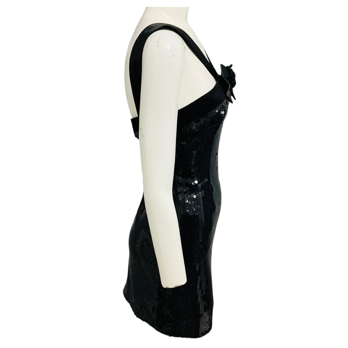 Alessandra Rich Black Sequin Mini Dress with Silk Bow